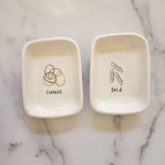 Rae Dunn magenta set set of two ceramic glossy storage trays trinket storage dis - Picture 1 of 5